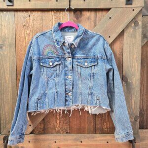 Old Navy Medium Denim Jacket Button Down with PRIDE rainbows!